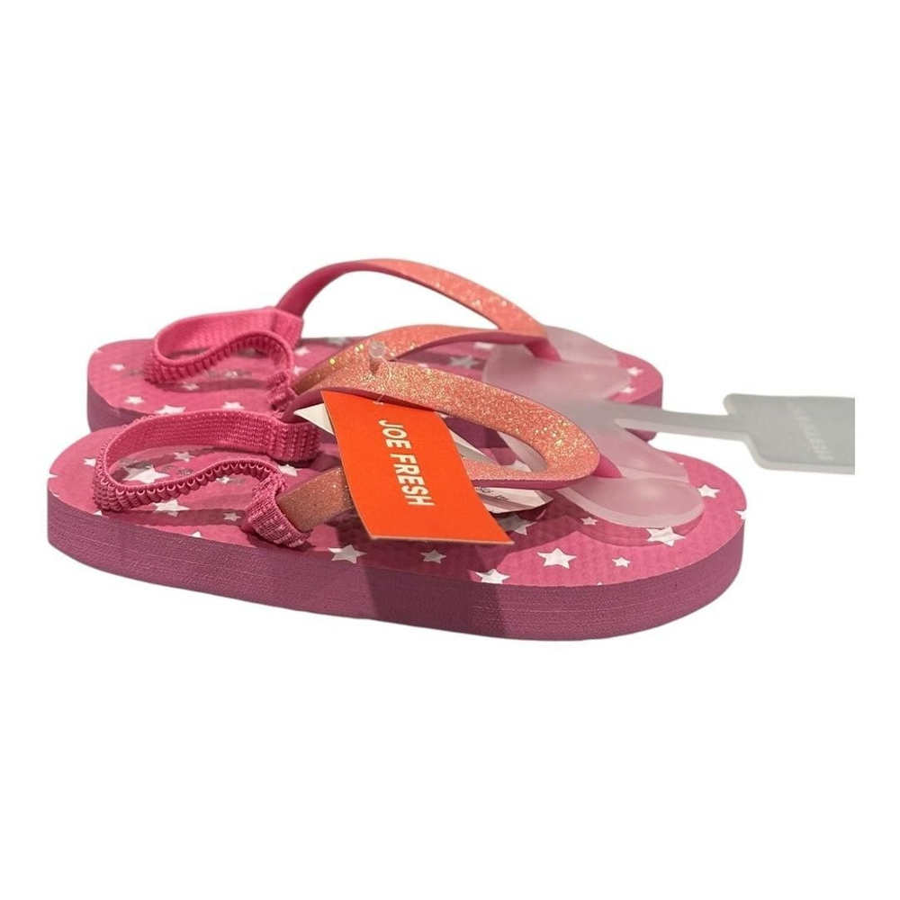 Joe Fresh Flip Flop Sandals Girls Size 8 Pink Star Glitter Back Strap Shoes